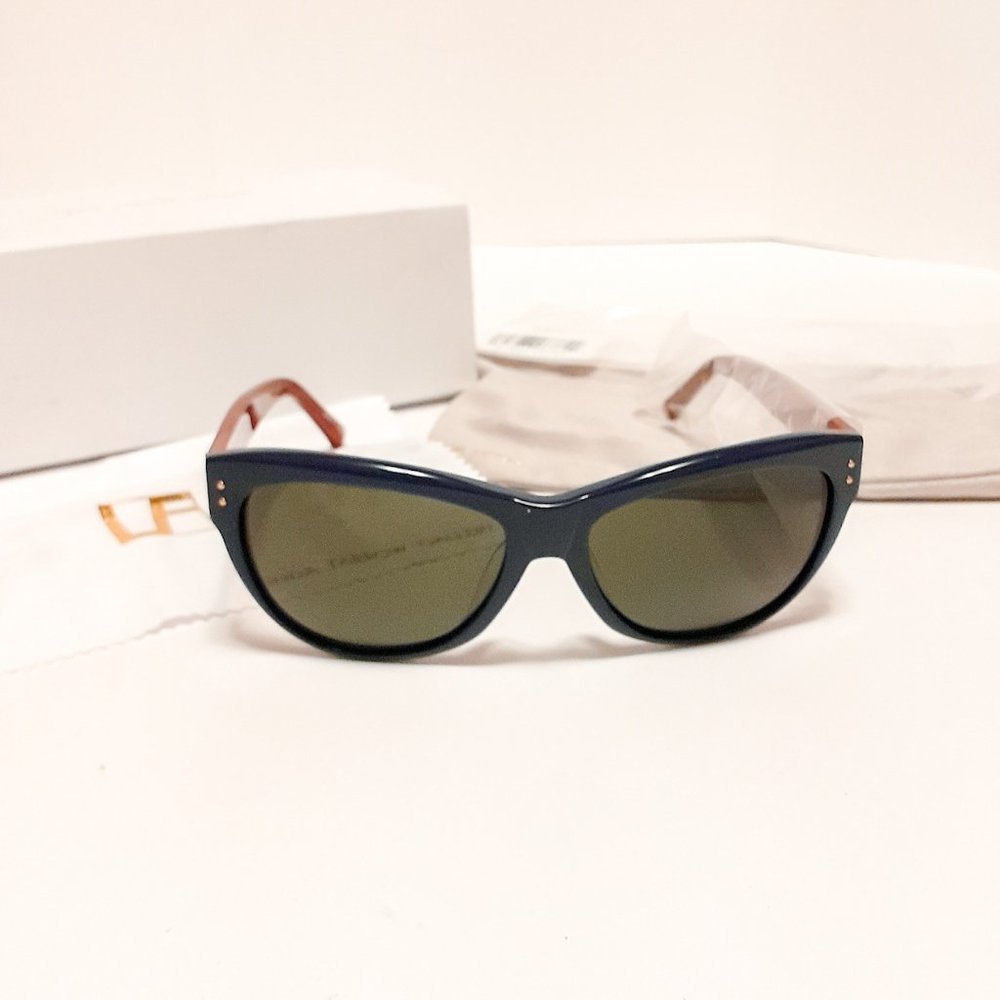 NEW Linda Farrow Luxe LFL/155/4 58mm Novelty Cat Eye Sunglasses Royal Blue Brown